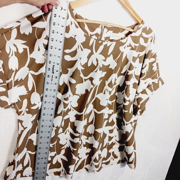 Melloday, Women's 2X Floral Print Top, Short Sleeve, Tan & White, 1/4 Zip Back - Picture 8 of 12